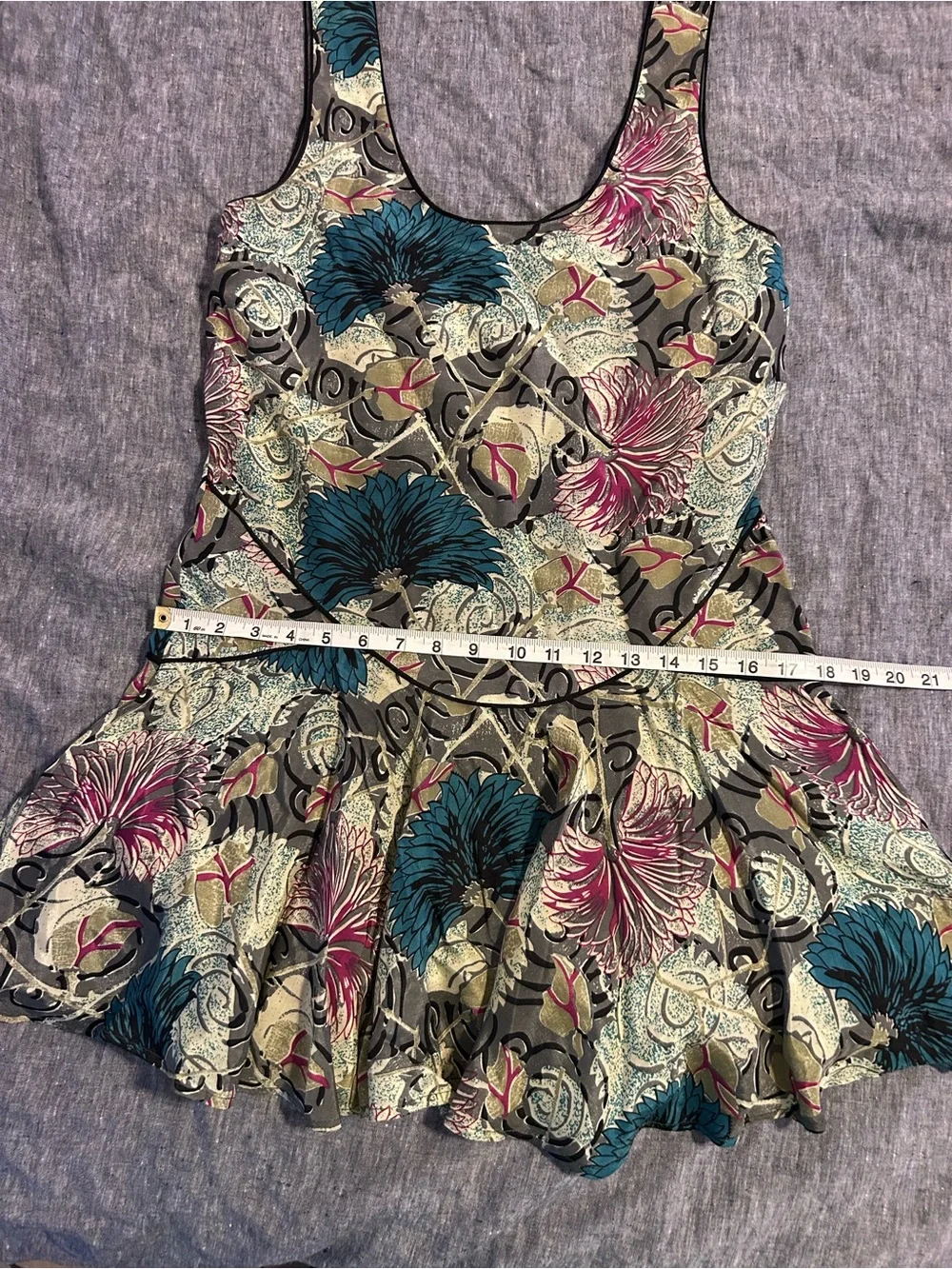 Free People Floral Scoop Neck Mini Dress in Teal & Magenta